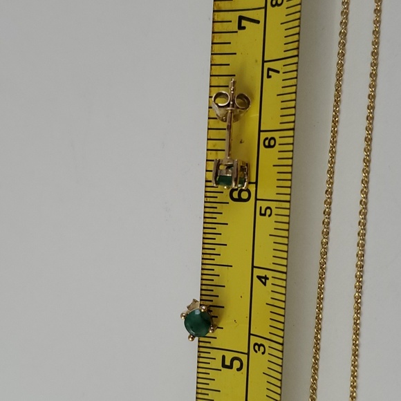 Sterling Silver 925 Gold Genuine Emerald Diamond Cut Necklace and Earrings - Picture 10 of 12